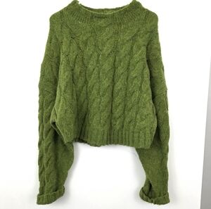 Cult Gaia x Gap Collaboration Green Long Sleeve Crop Sweater Cable Knit XL